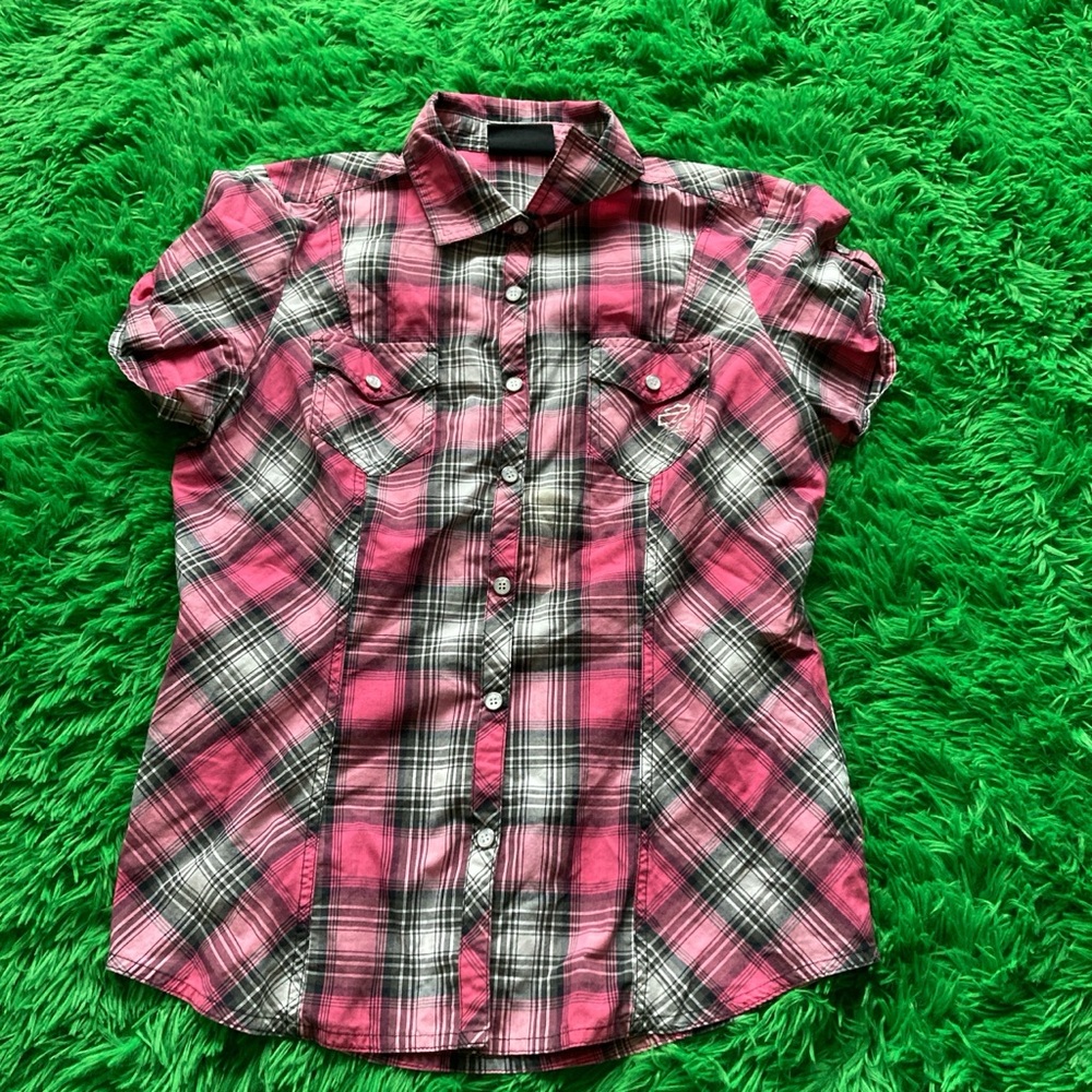 Harley Davidson Plaid button up tee ❤️